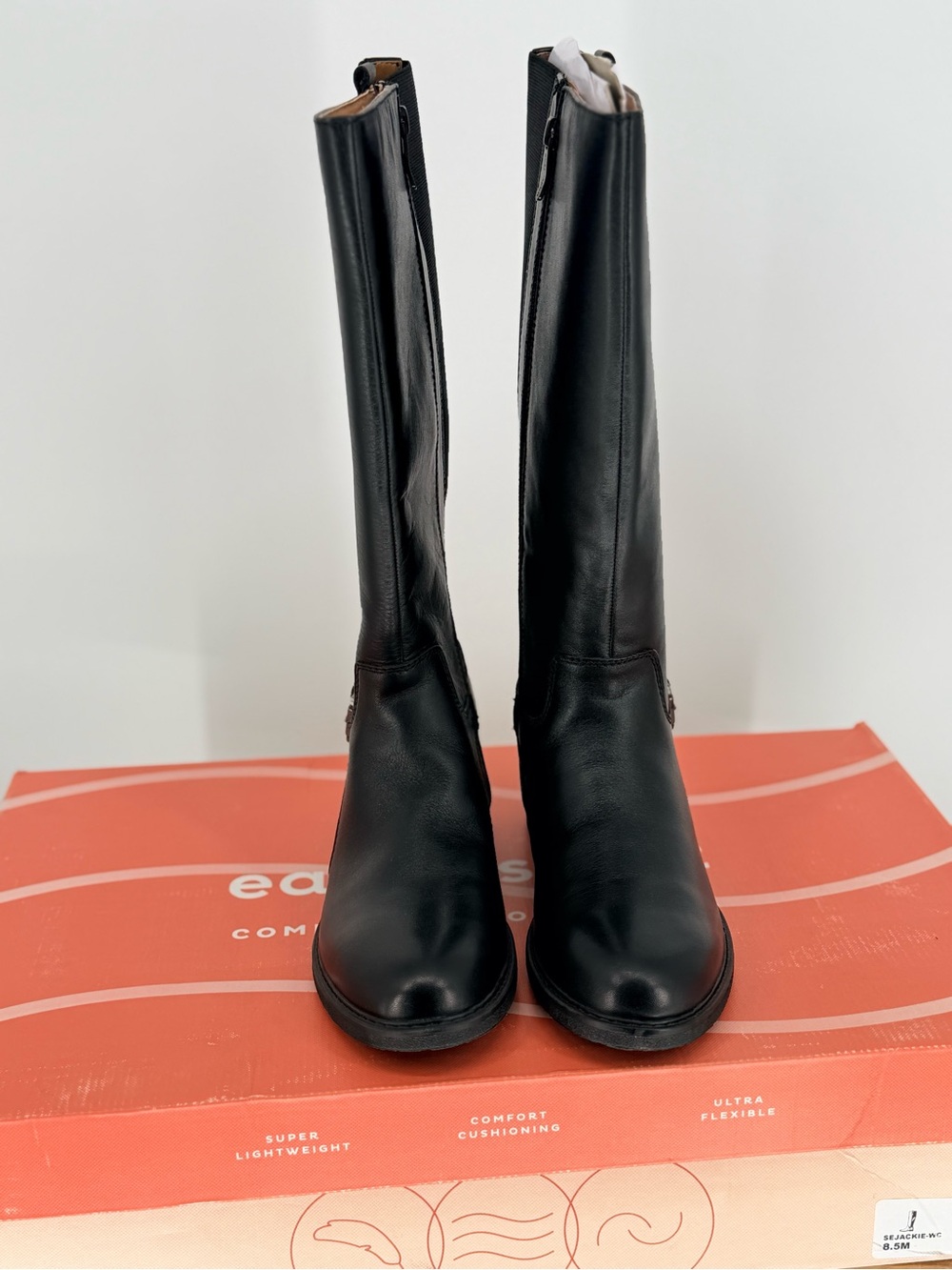 New Easy Spirit SEJACKIE Black Leather Knee-High Boots SIZE 8.5 - Picture 2 of 6